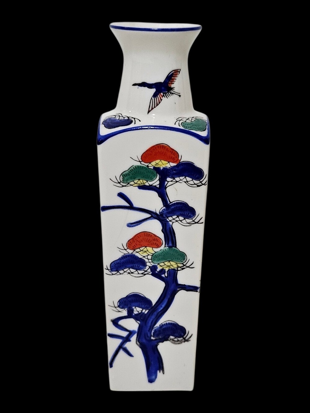 VINTAGE Seymour Mann Japan Porcelain Vase 8" Asian Tree Stork Birds Handpainted
